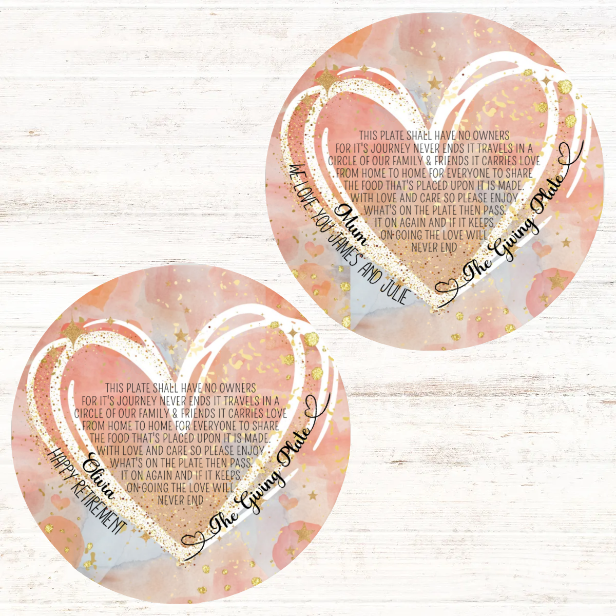Personalised Heart The Giving Plate Dinner Plates Set of 4 Plates