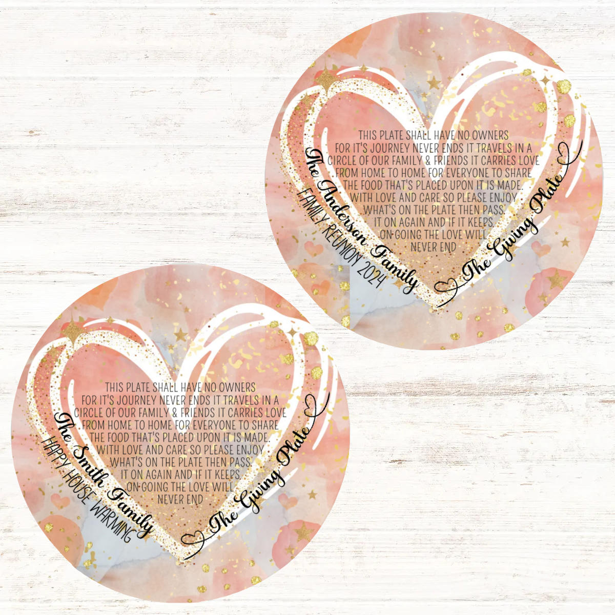 Personalised Heart The Giving Plate Dinner Plates Set of 4 Plates