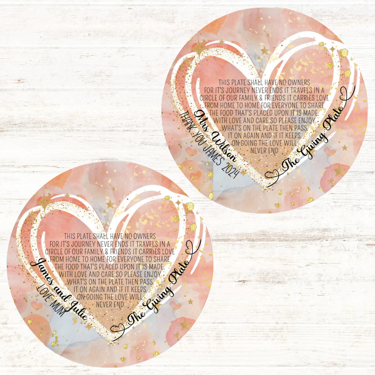 Personalised Heart The Giving Plate Dinner Plates Set of 4 Plates