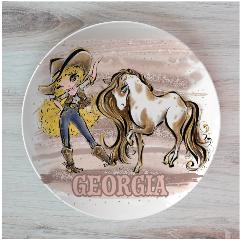 Howdy Cowgirl and Horse Personalised Plate