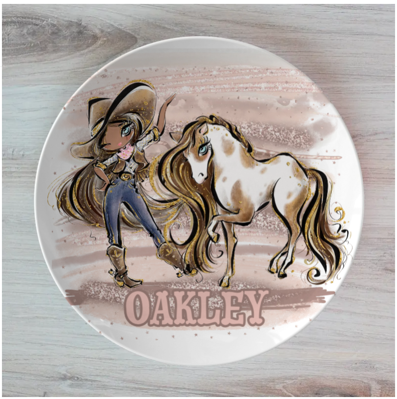 Howdy Cowgirl and Horse Personalised Plate