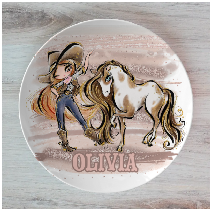 Howdy Cowgirl and Horse Personalised Plate