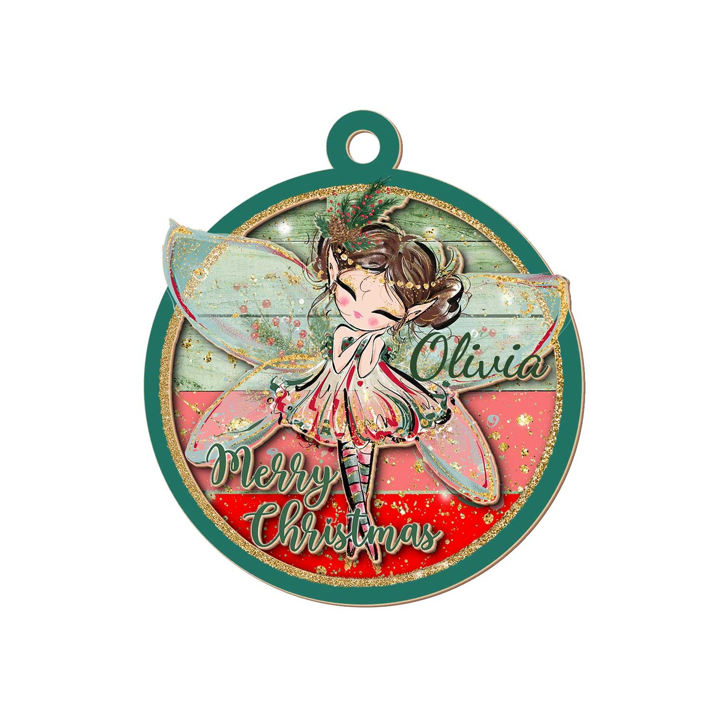 Layered Wood Ornament Personalised Christmas Fairy