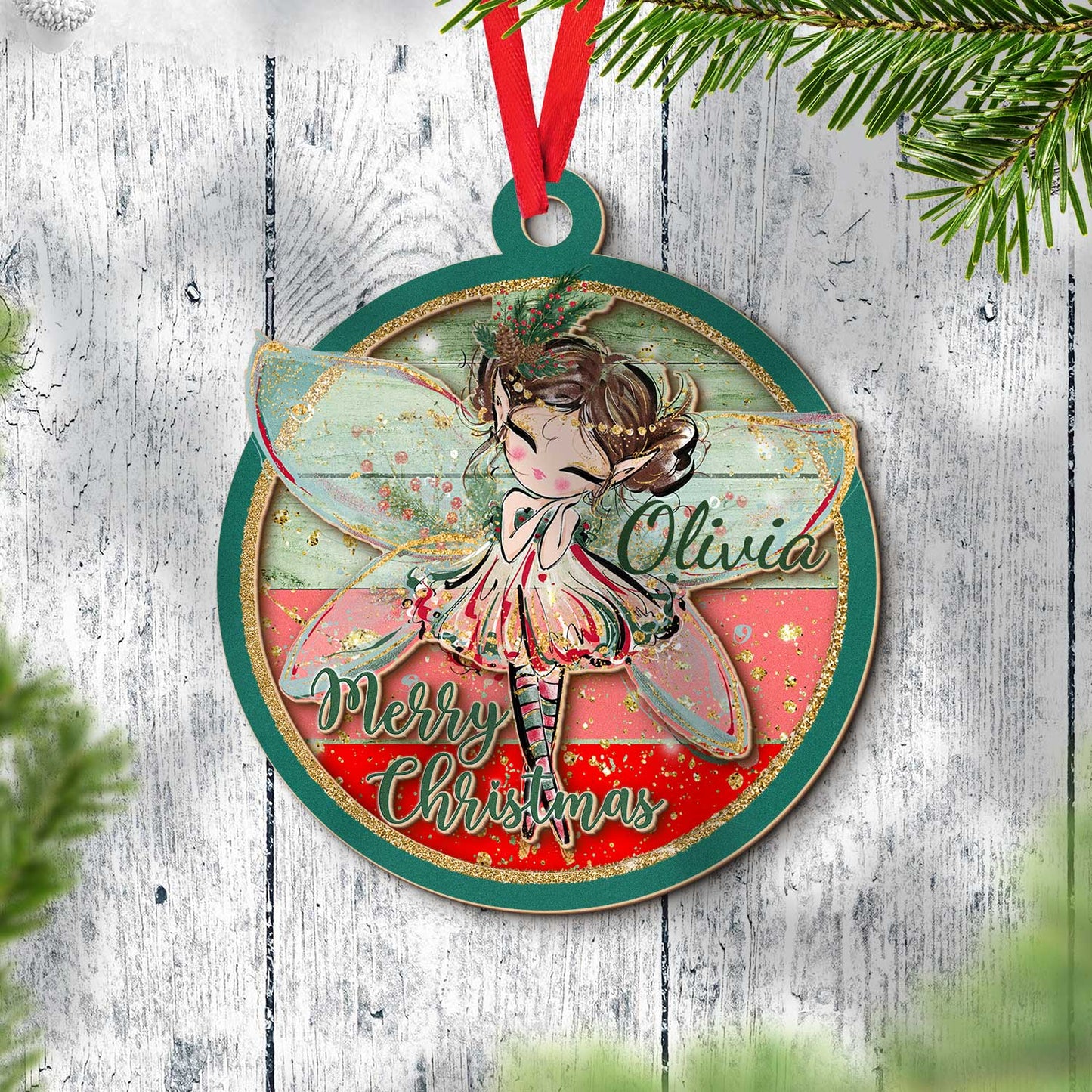 Layered Wood Ornament Personalised Christmas Fairy