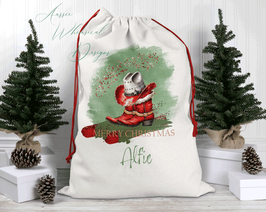 Personalised Santa Sack, Linen Bag, Sage Christmas