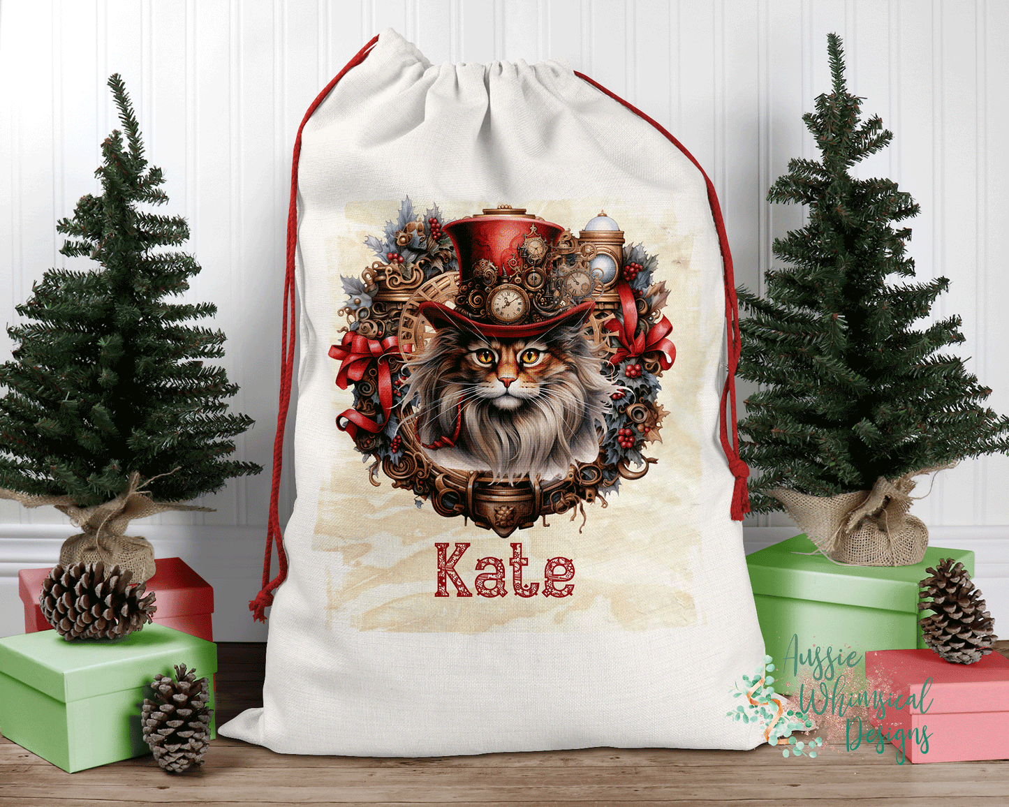 Steampunk Personalised Santa Sack, Linen Bag