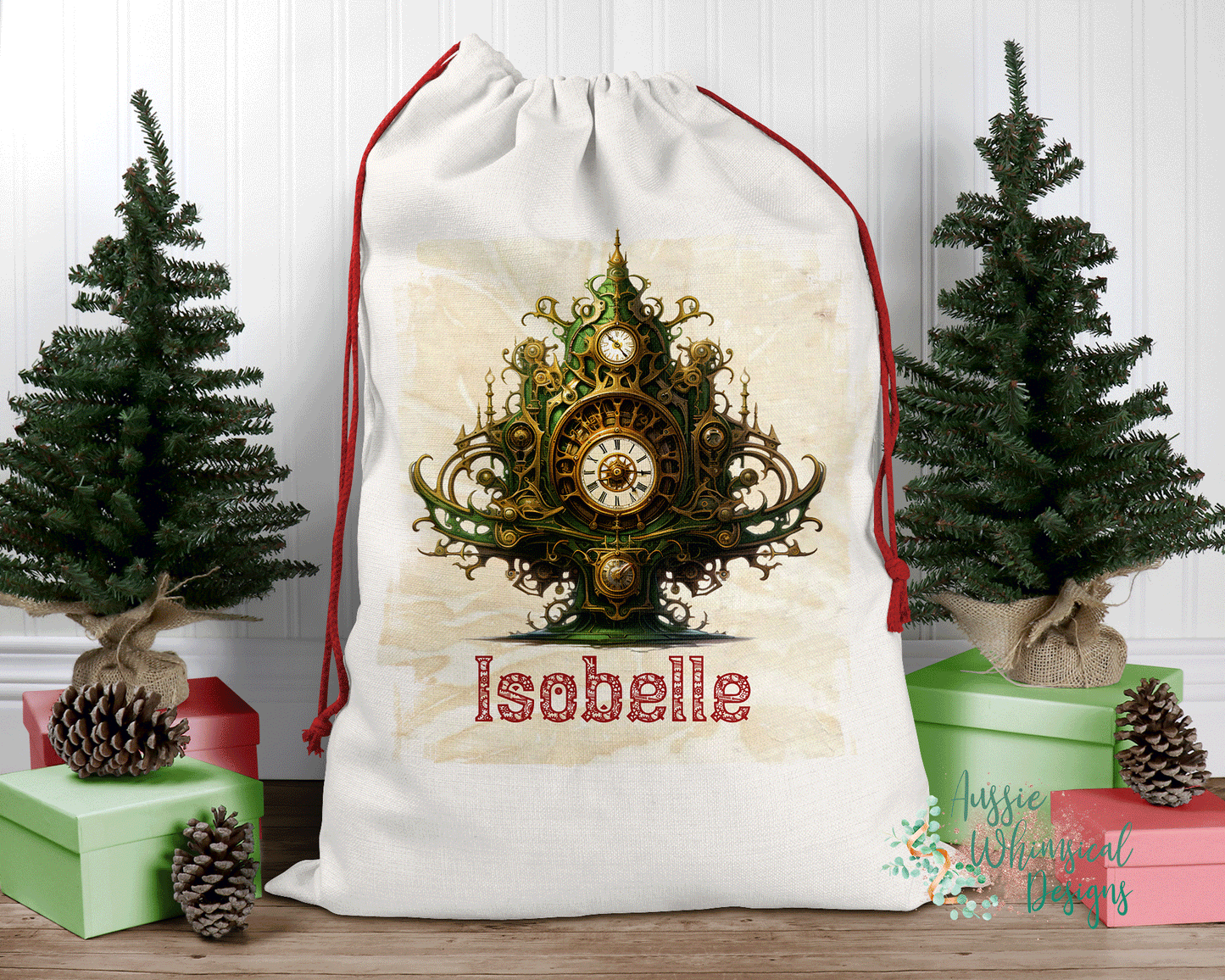 Steampunk Personalised Santa Sack, Linen Bag