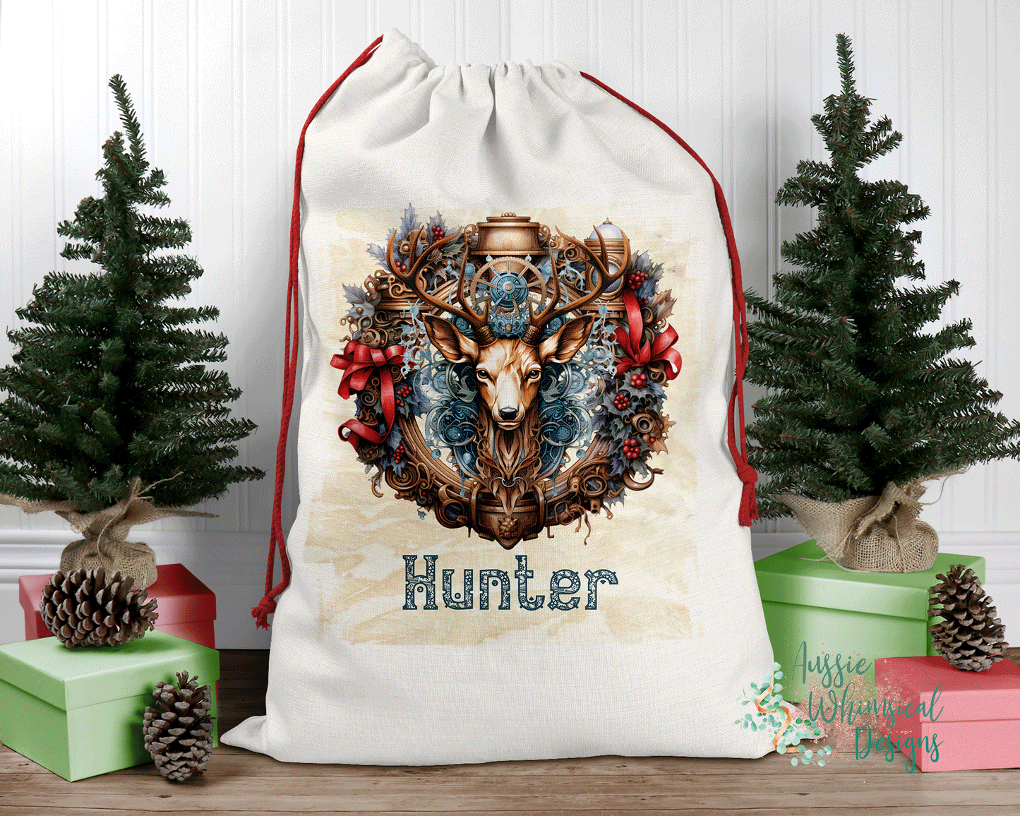 Steampunk Personalised Santa Sack, Linen Bag