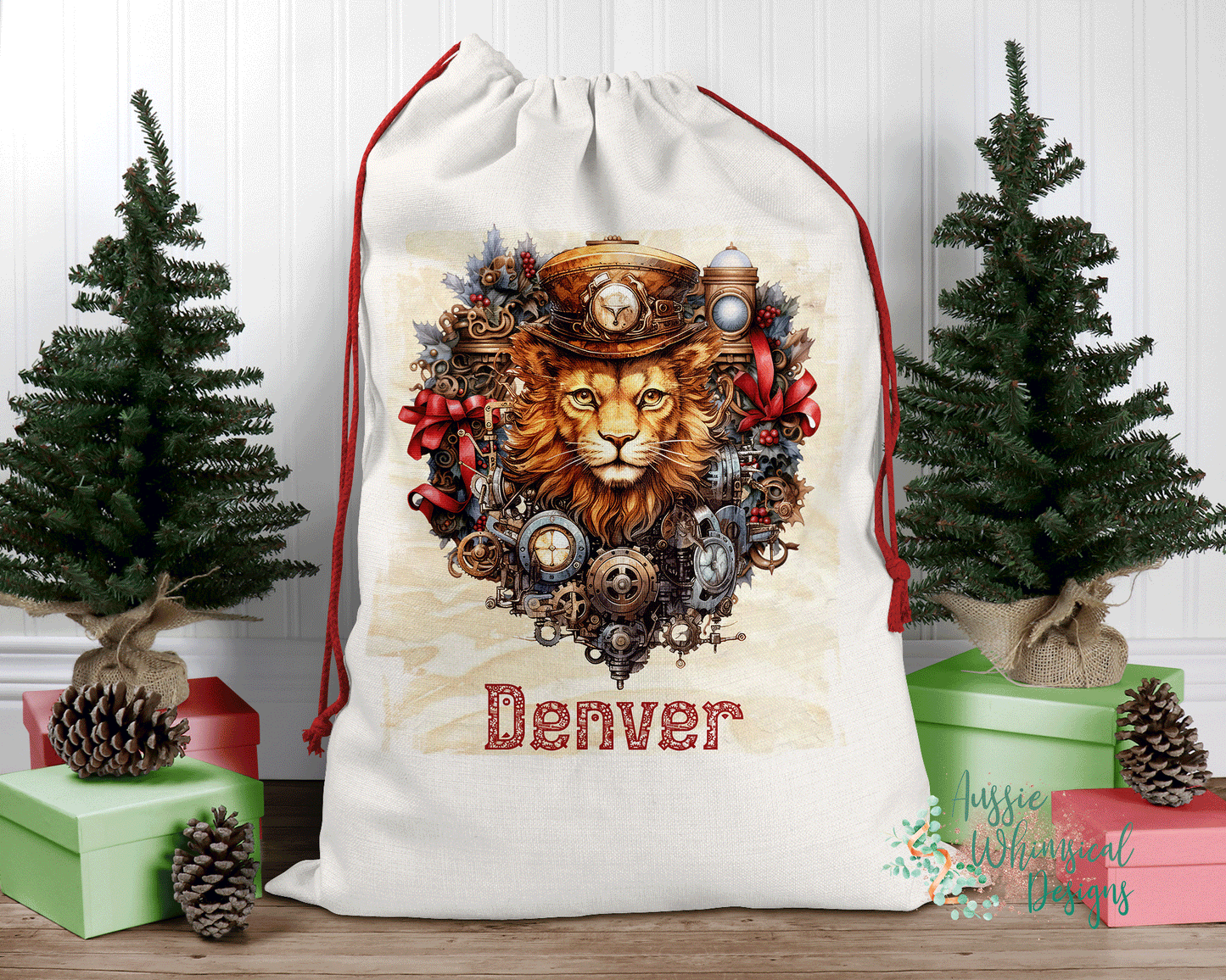 Steampunk Personalised Santa Sack, Linen Bag