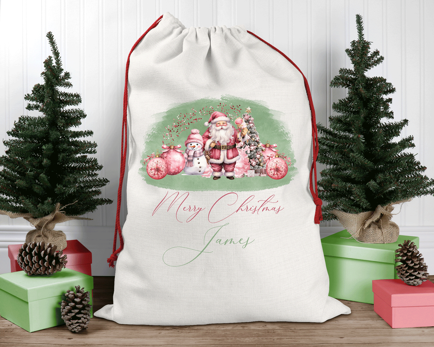 Personalised Santa Sack, Sage Christmas, Santa, Linen Bag