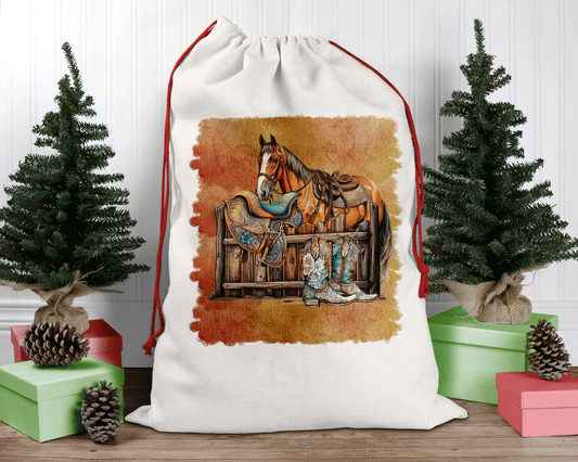 Personalised Santa Sack, Linen Bag, Western Christmas, Country Christmas