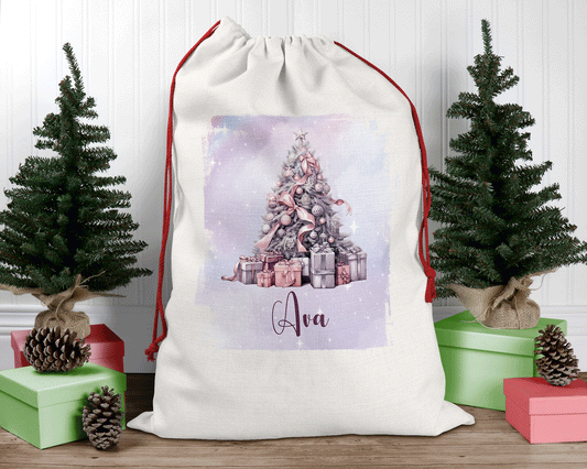 Personalised Purple Christmas Tree, Purple Christmas, Personalised Santa Sack, Linen Bag