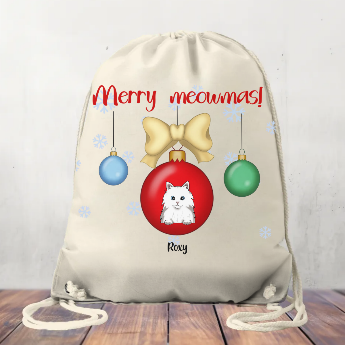 Canvas Drawstring Bag Merry Meowmas