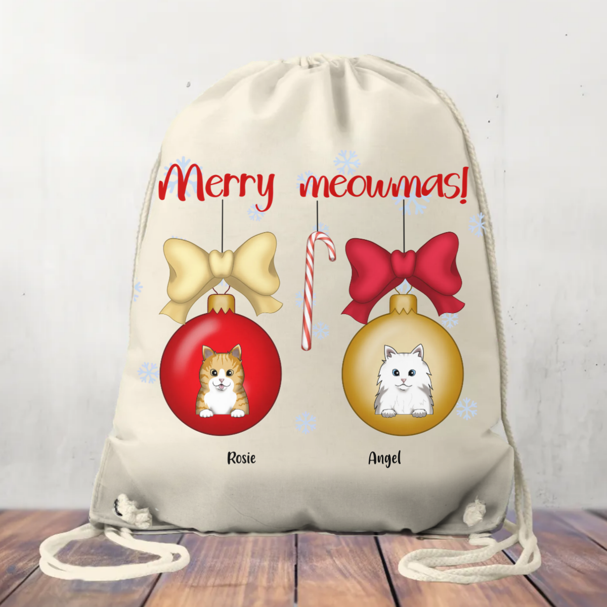 Canvas Drawstring Bag Merry Meowmas