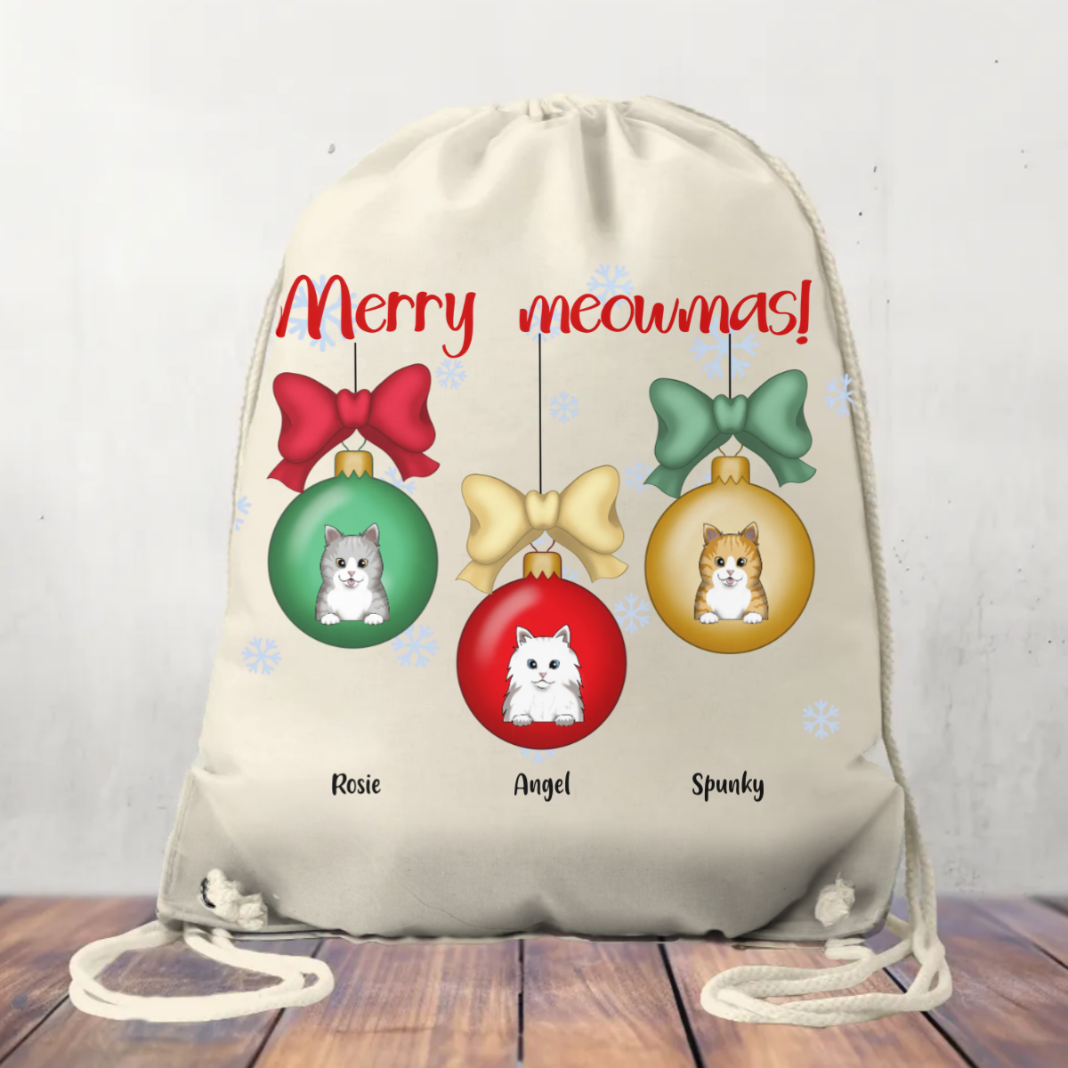 Canvas Drawstring Bag Merry Meowmas