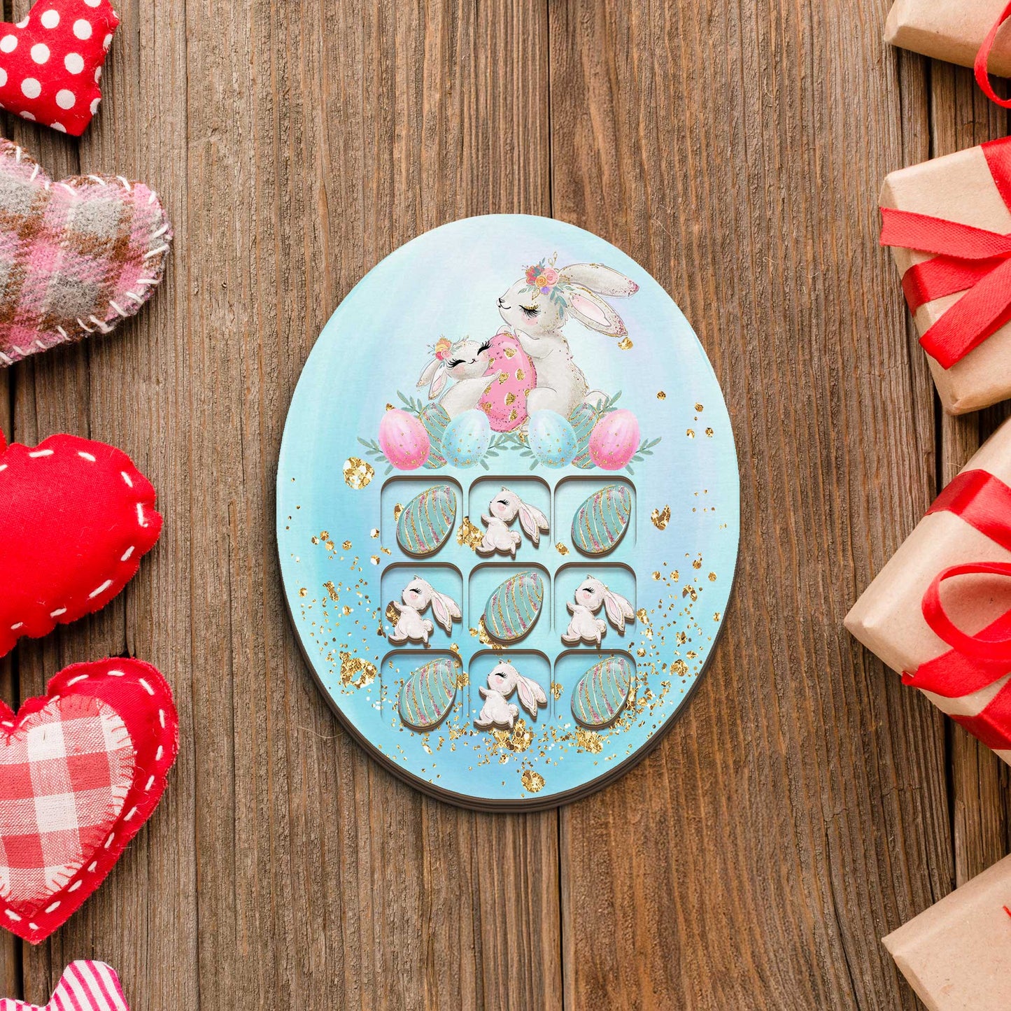 Personalised Wooden Tic Tac Toe Board – Personalised Easter Bunnies, Playful & Stylish Décor