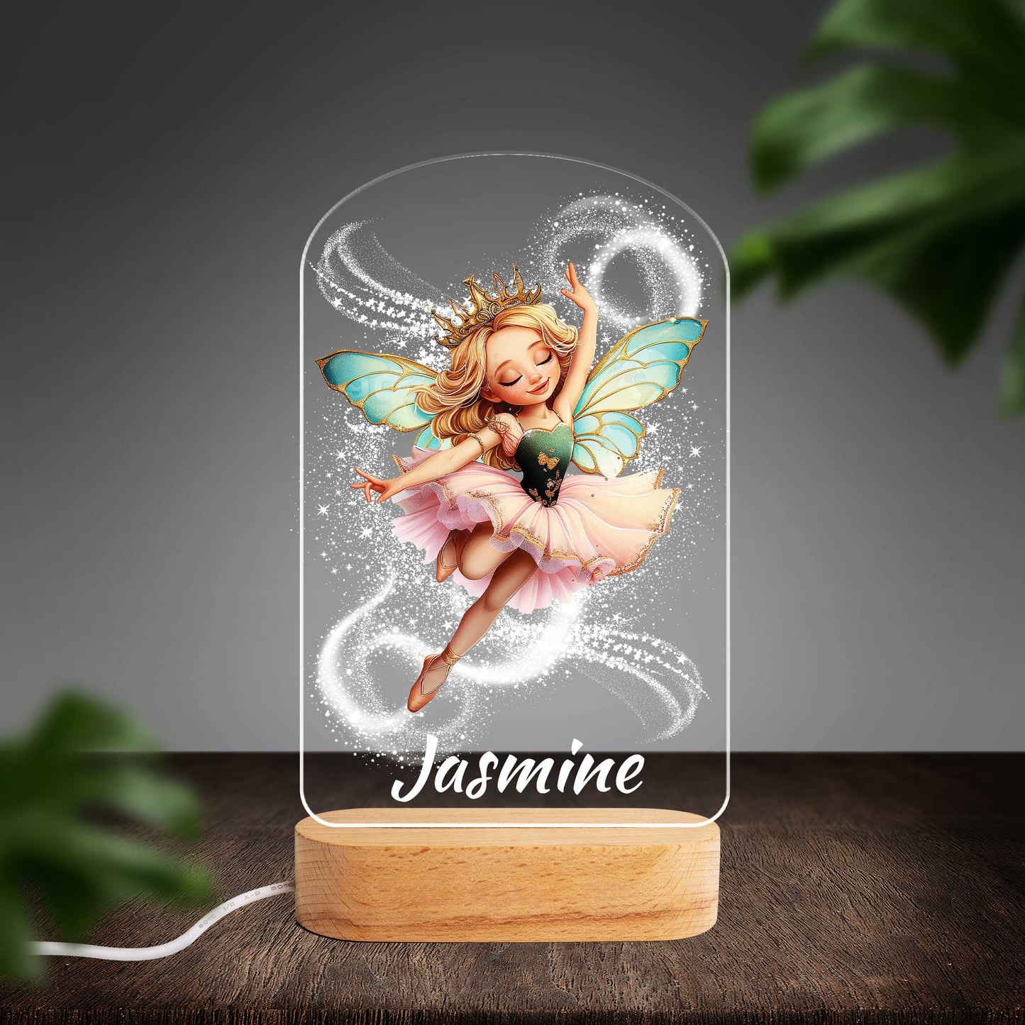Personalised Fairy Custom Shape Photo Night Light (Beech wood base)
