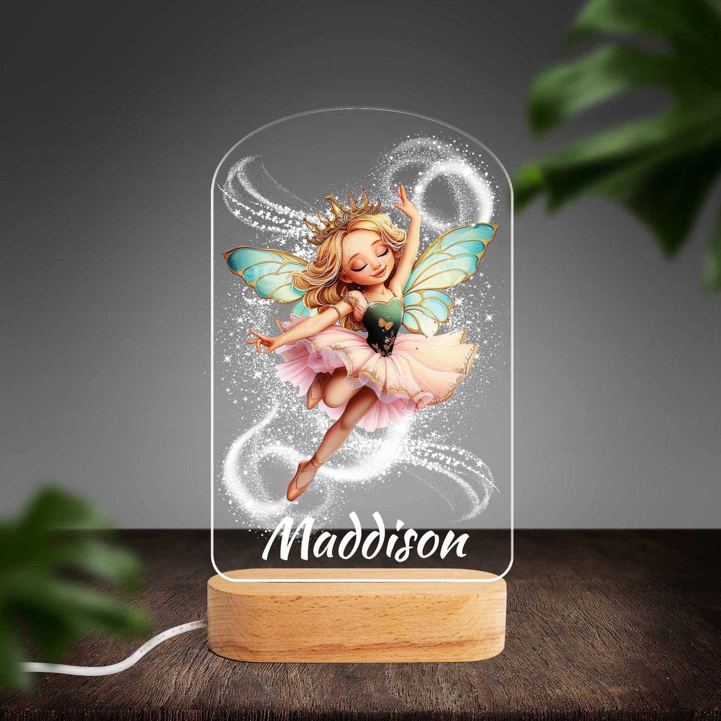 Personalised Fairy Custom Shape Photo Night Light (Beech wood base)