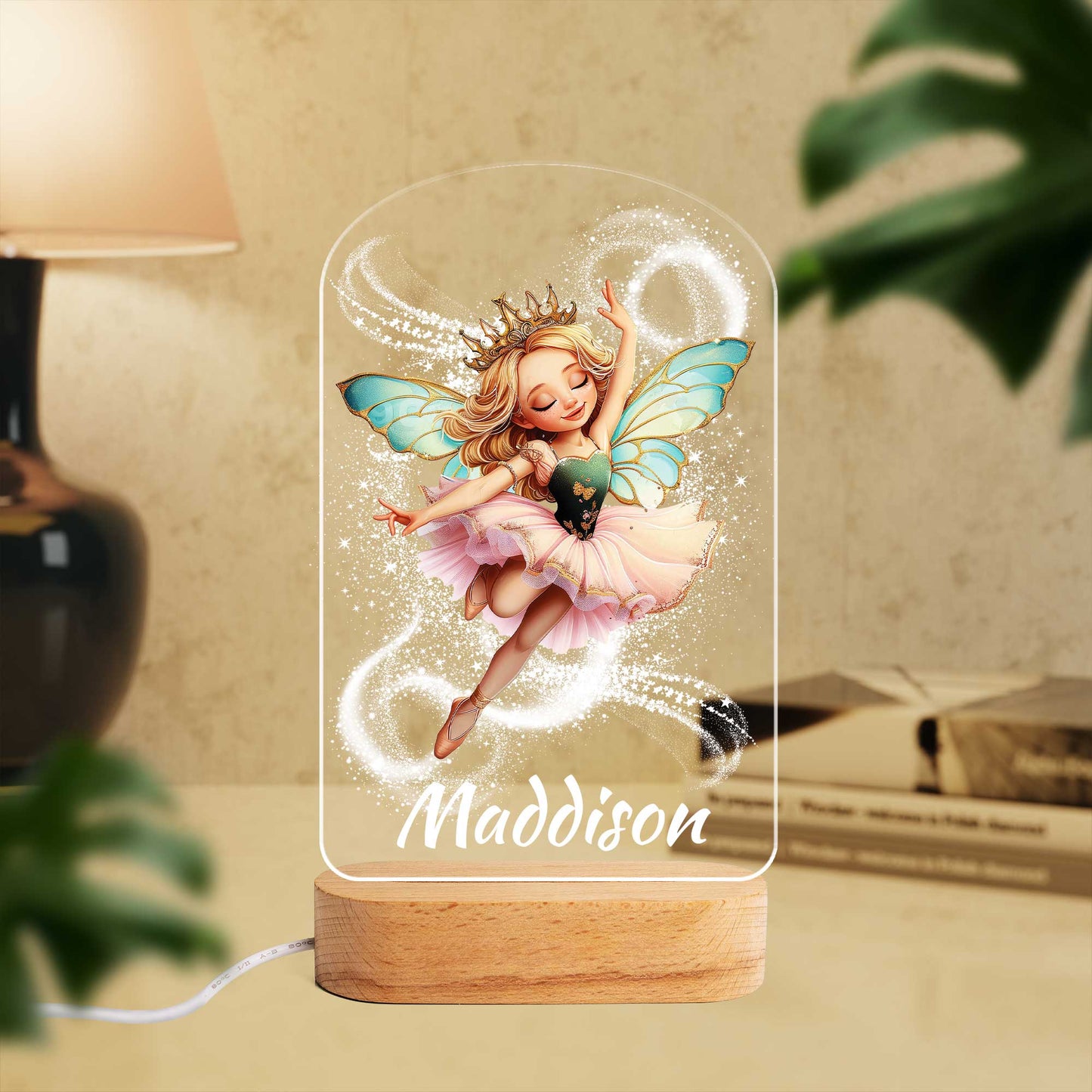 Personalised Fairy Custom Shape Photo Night Light (Beech wood base)