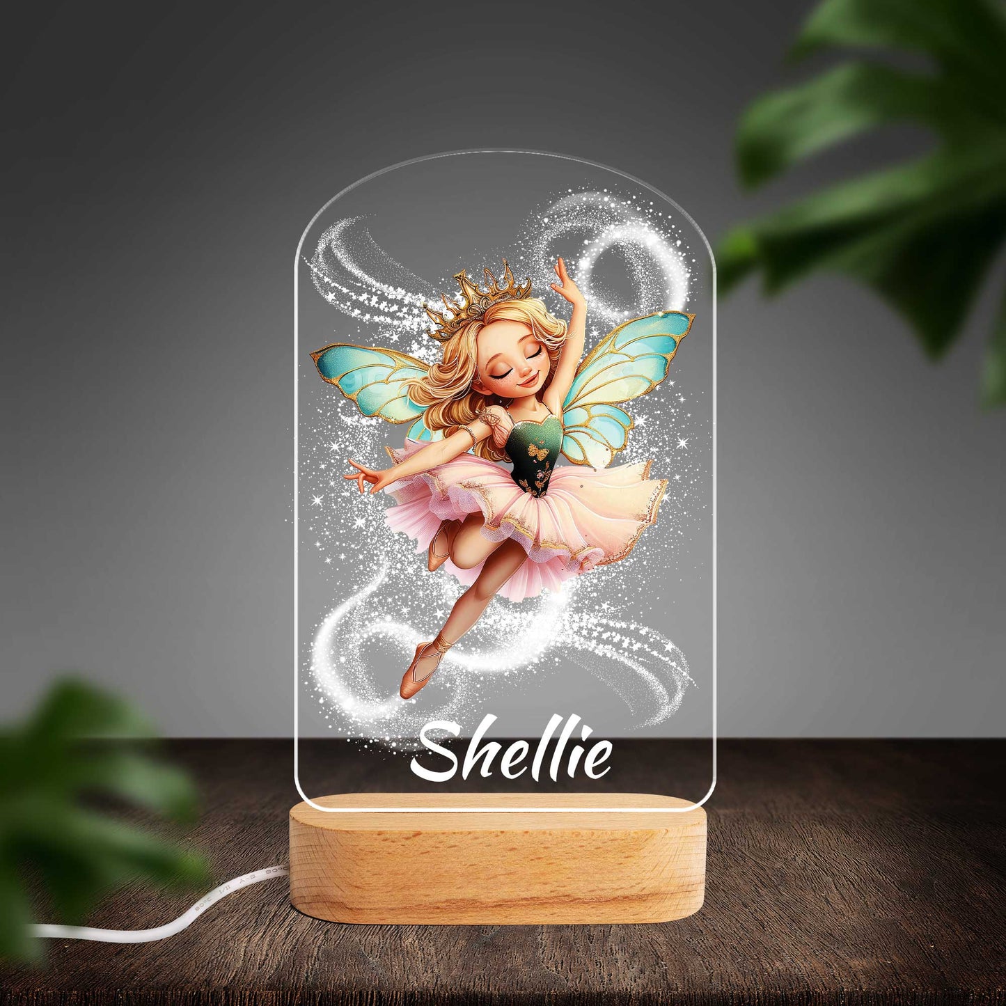 Personalised Fairy Custom Shape Photo Night Light (Beech wood base)