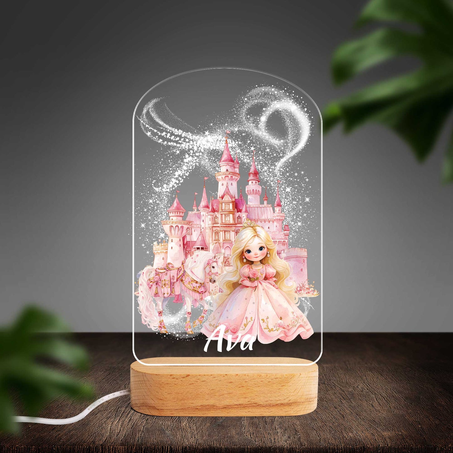 Personalised Princess Castle Custom Shape Photo Night Light (Beech wood base)