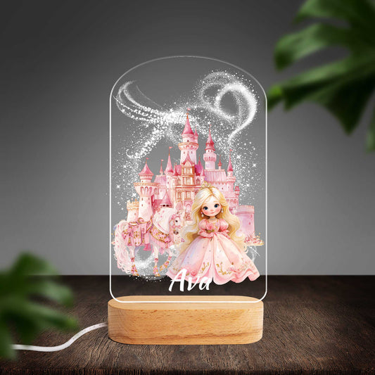 Personalised Princess Castle Custom Shape Photo Night Light (Beech wood base)