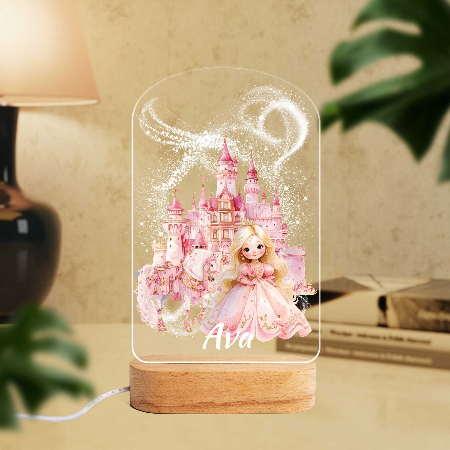 Personalised Princess Castle Custom Shape Photo Night Light (Beech wood base)