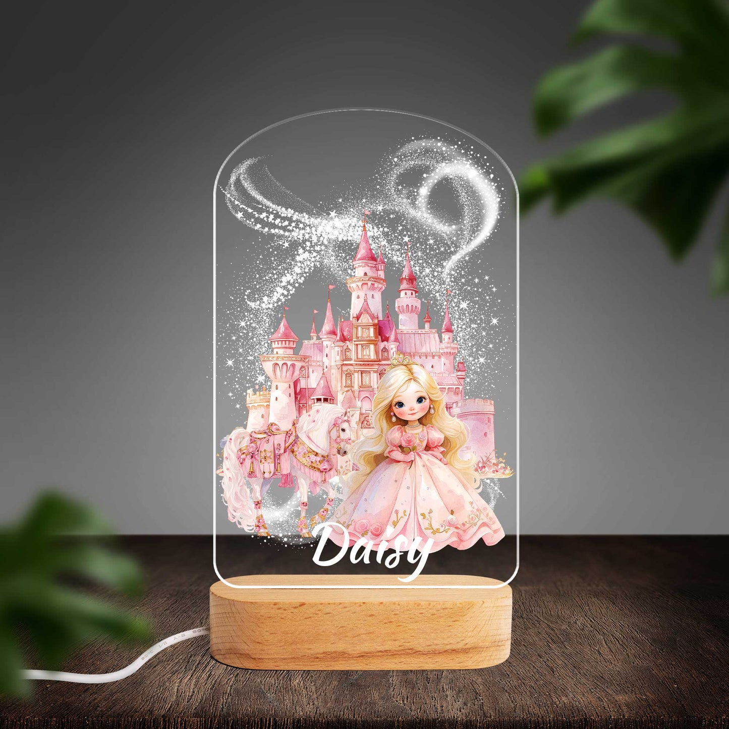 Personalised Princess Castle Custom Shape Photo Night Light (Beech wood base)