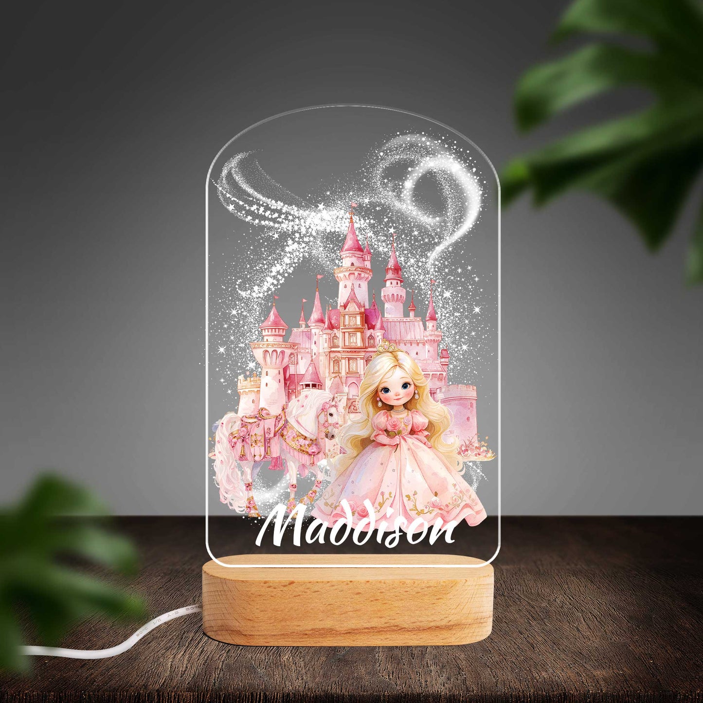Personalised Princess Castle Custom Shape Photo Night Light (Beech wood base)