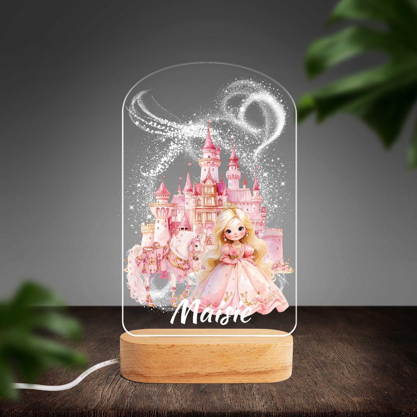 Personalised Princess Castle Custom Shape Photo Night Light (Beech wood base)
