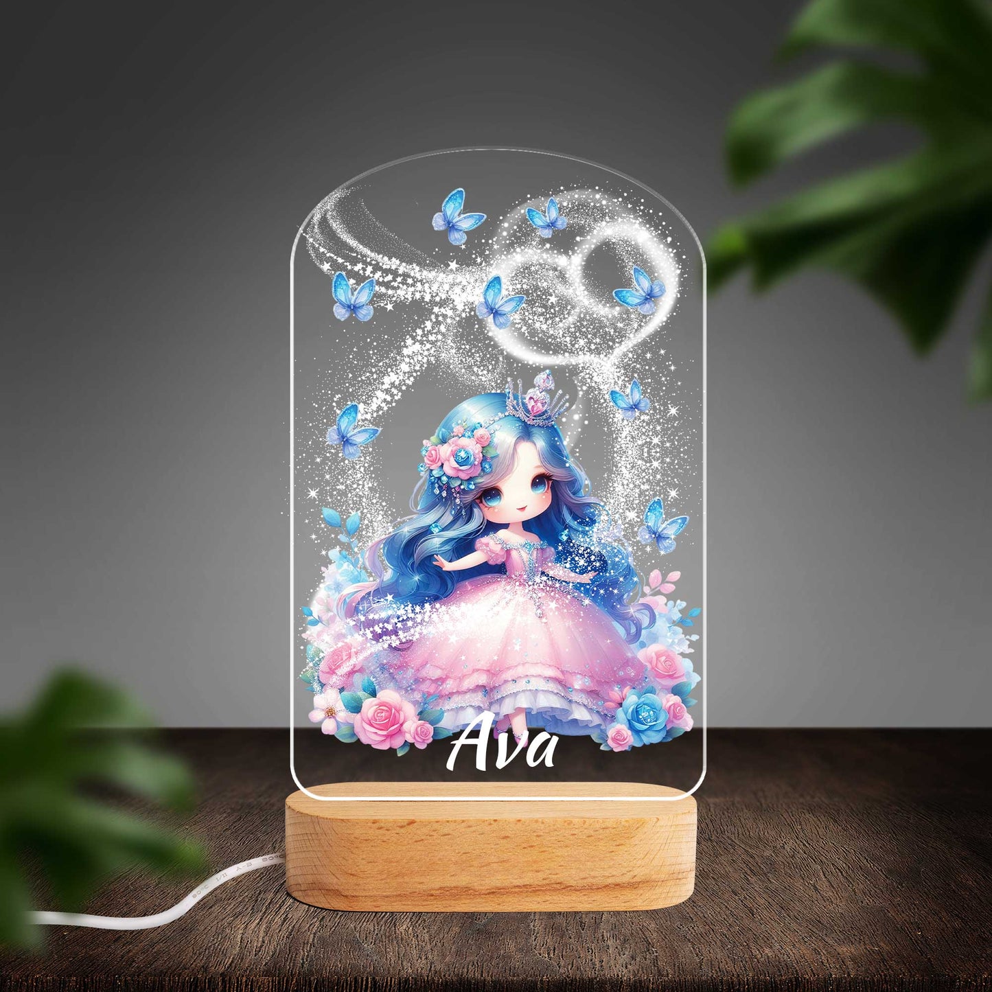 Personalised Princess Custom Shape Photo Night Light (Beech wood base)