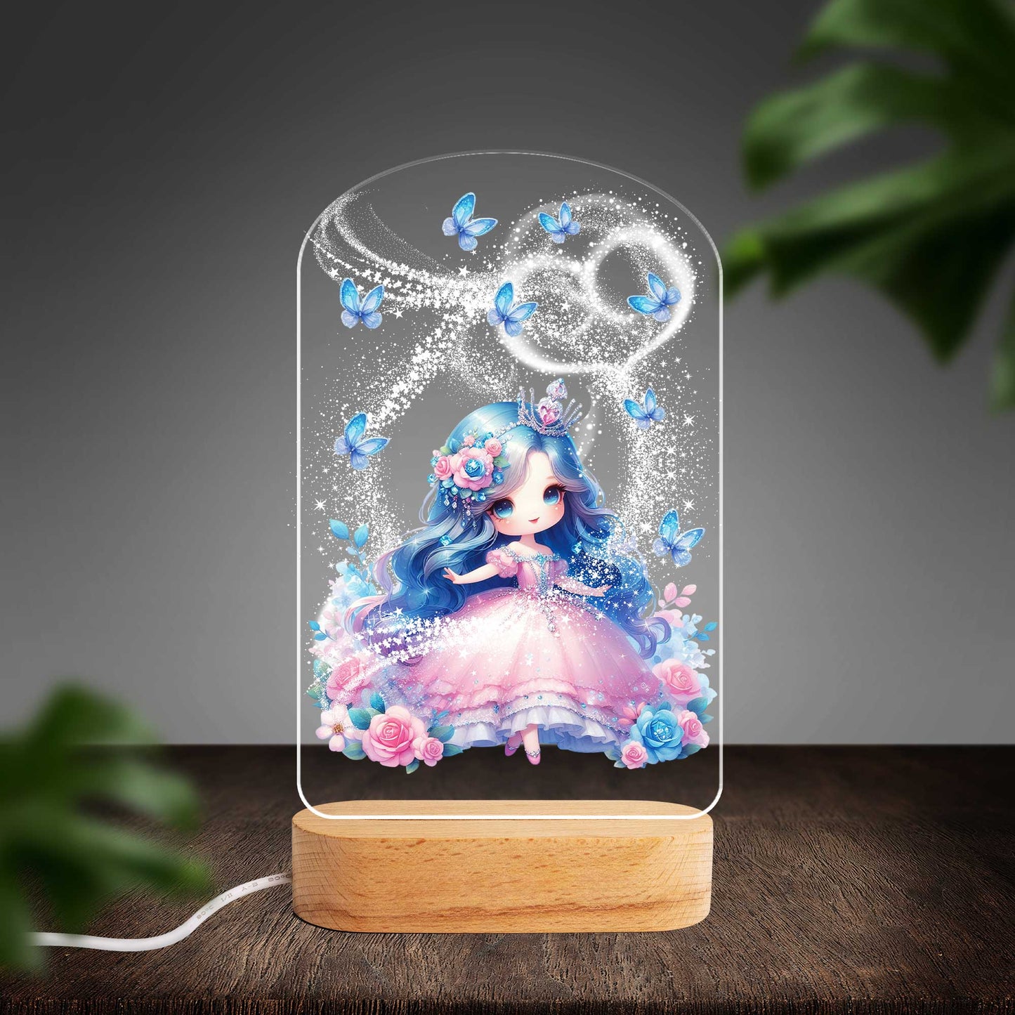 Personalised Princess Custom Shape Photo Night Light (Beech wood base)