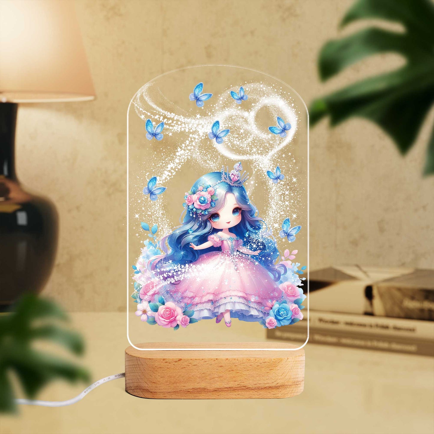 Personalised Princess Custom Shape Photo Night Light (Beech wood base)