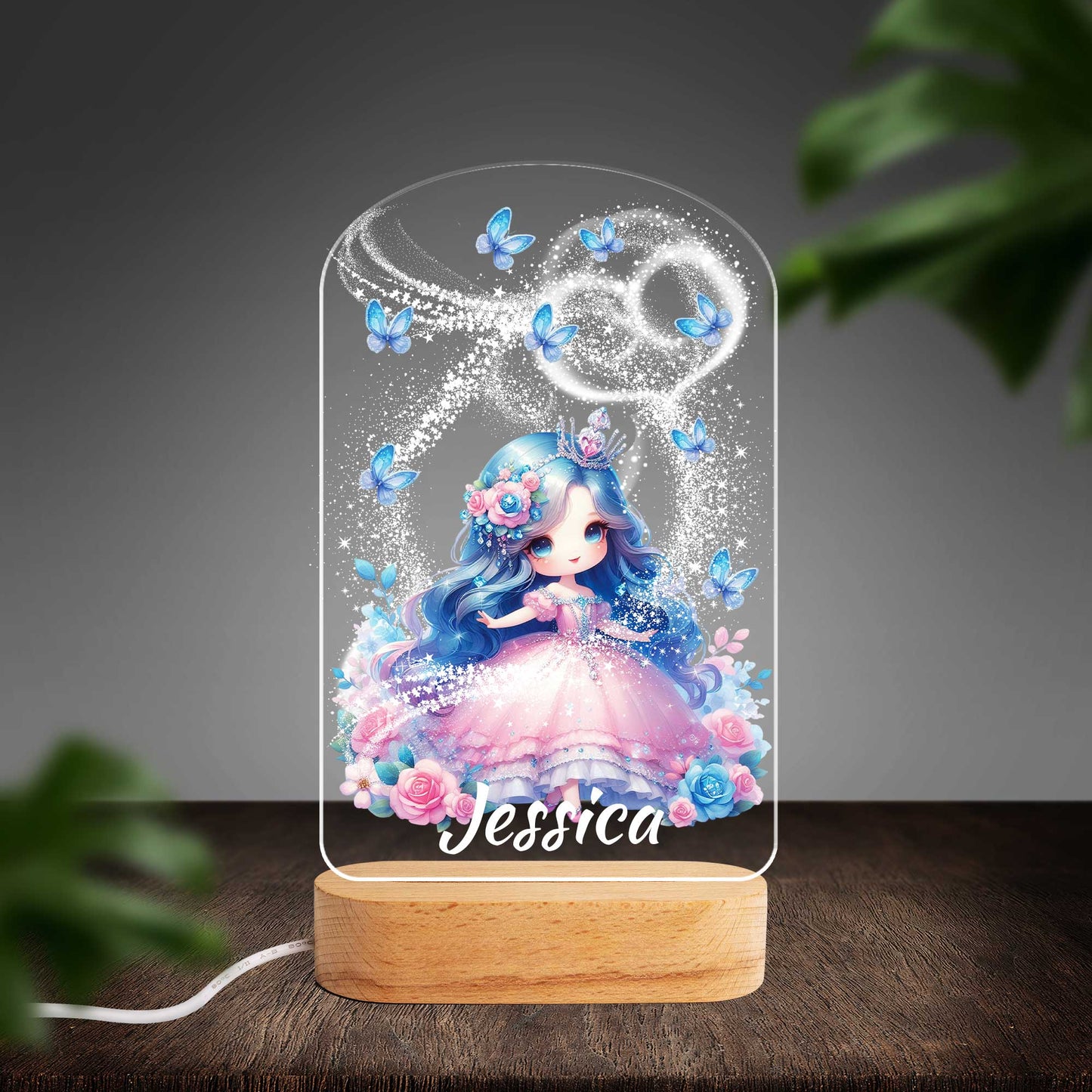 Personalised Princess Custom Shape Photo Night Light (Beech wood base)