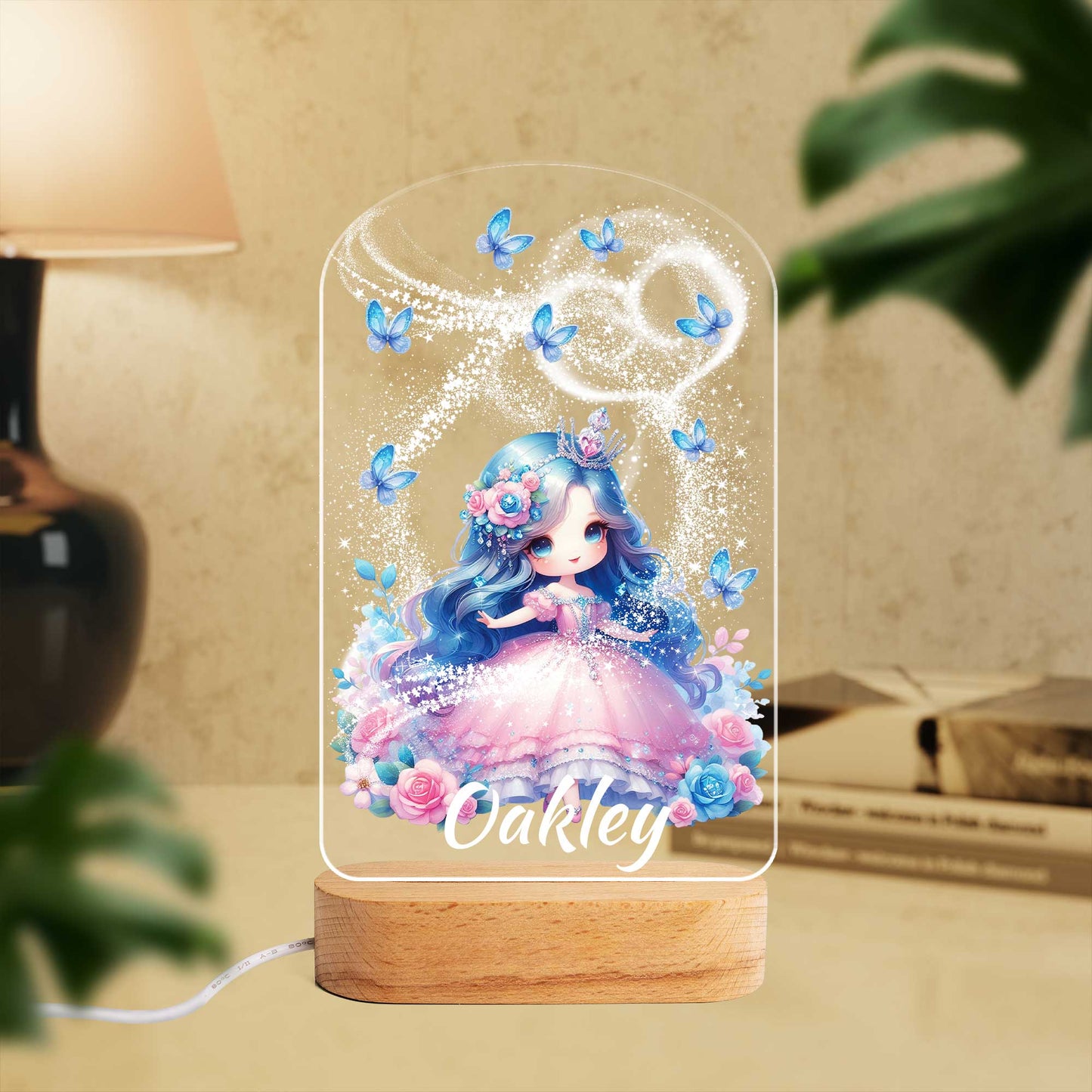Personalised Princess Custom Shape Photo Night Light (Beech wood base)