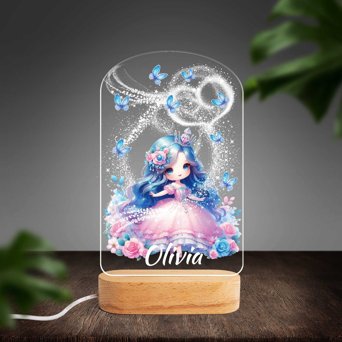 Personalised Princess Custom Shape Photo Night Light (Beech wood base)