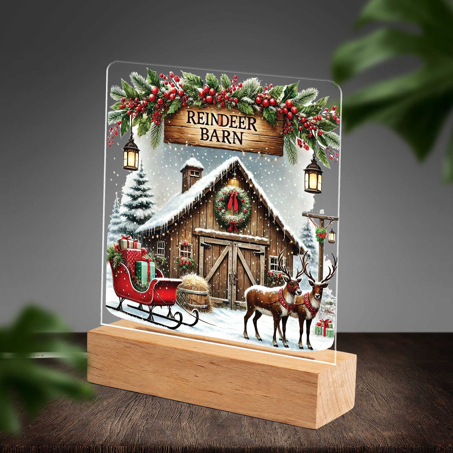 Personalised  Christmas Custom Shape Photo Night Light (Beech wood base)