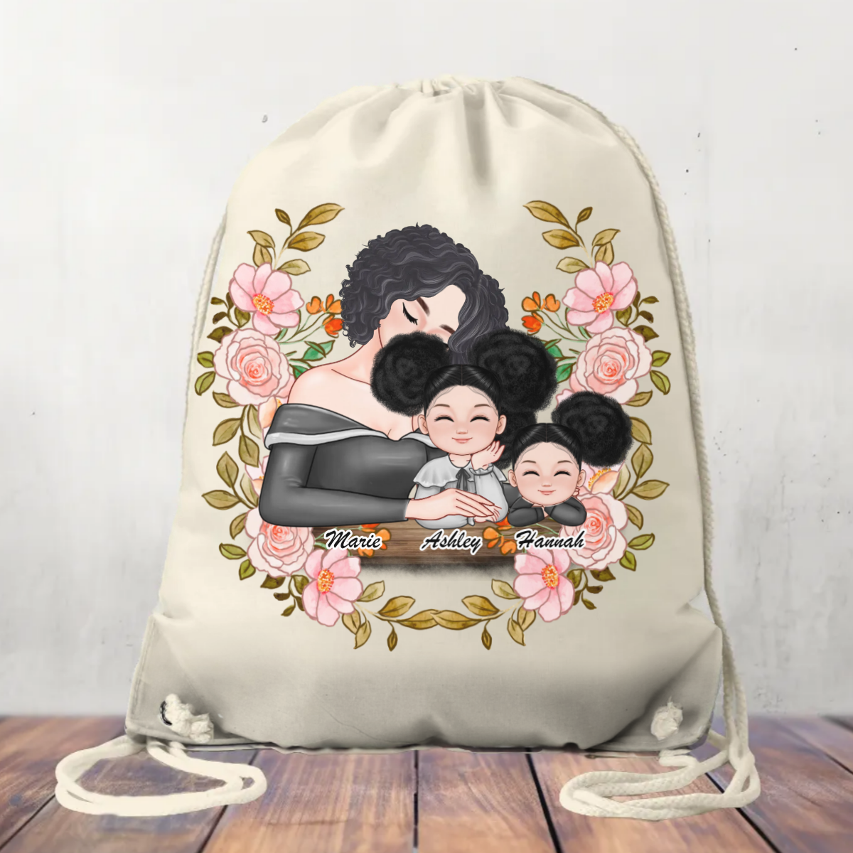 Canvas Drawstring Bag Mum and Children