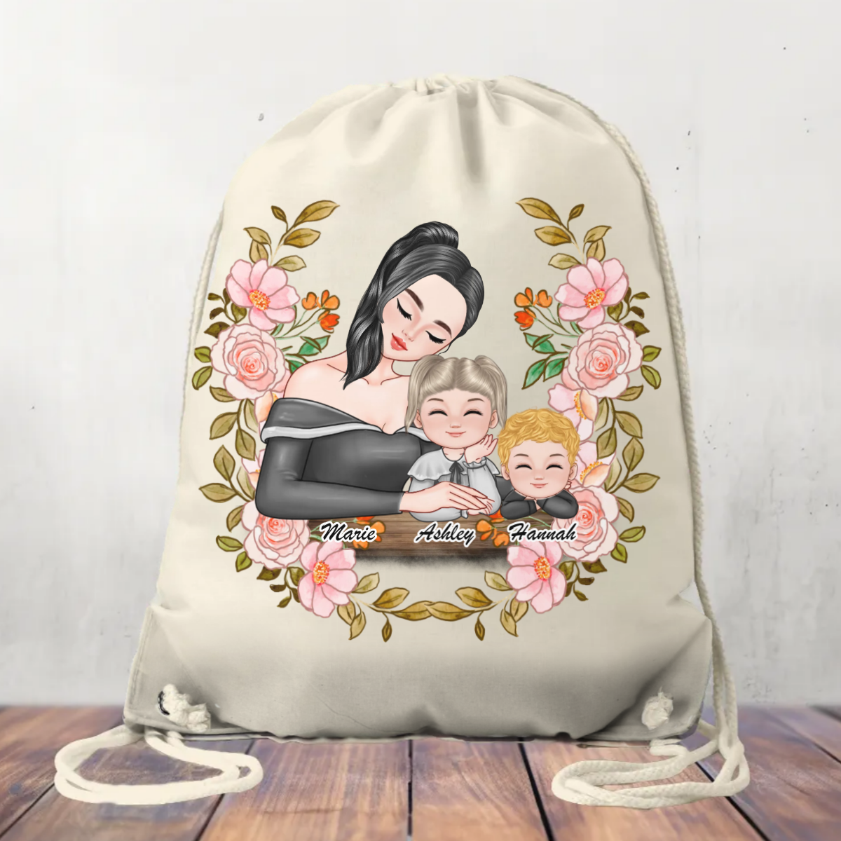 Canvas Drawstring Bag Mum and Children