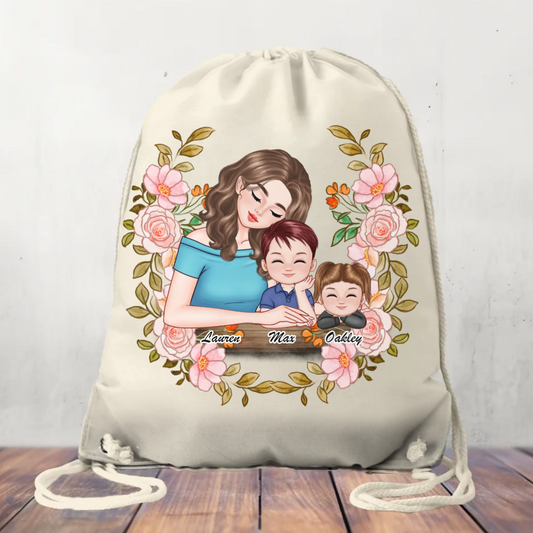 Canvas Drawstring Bag Mum and Children