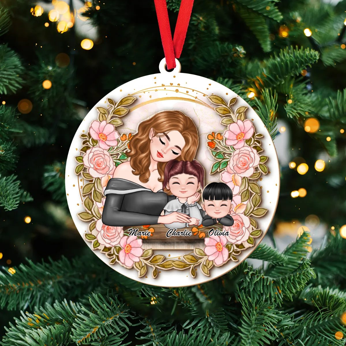 Mum And Children Personalised Christmas Ornament