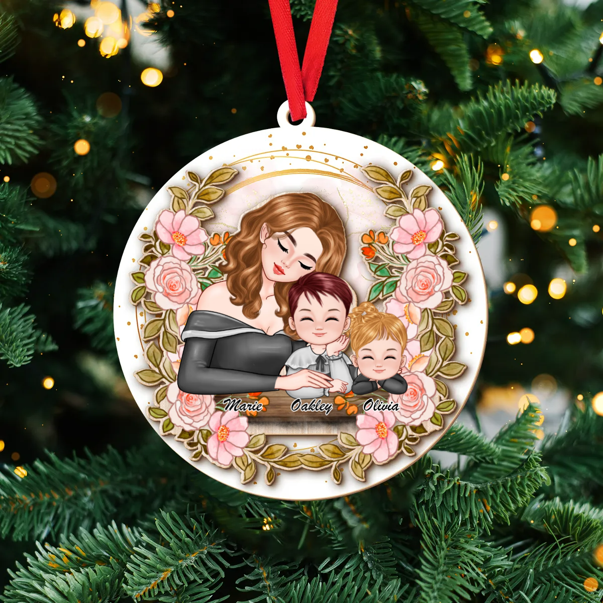 Mum And Children Personalised Christmas Ornament