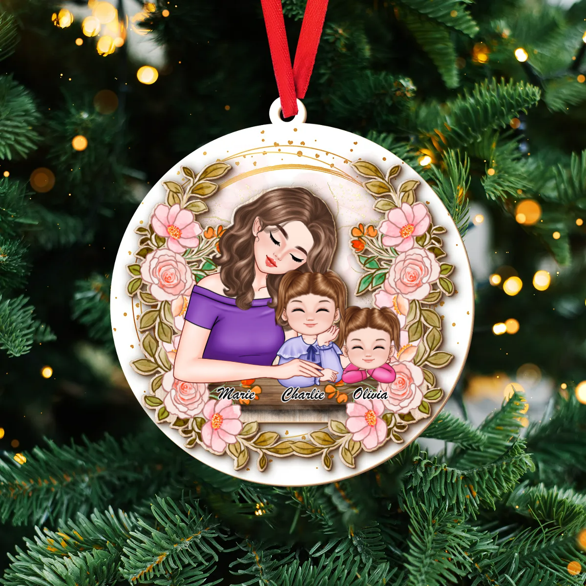 Mum And Children Personalised Christmas Ornament