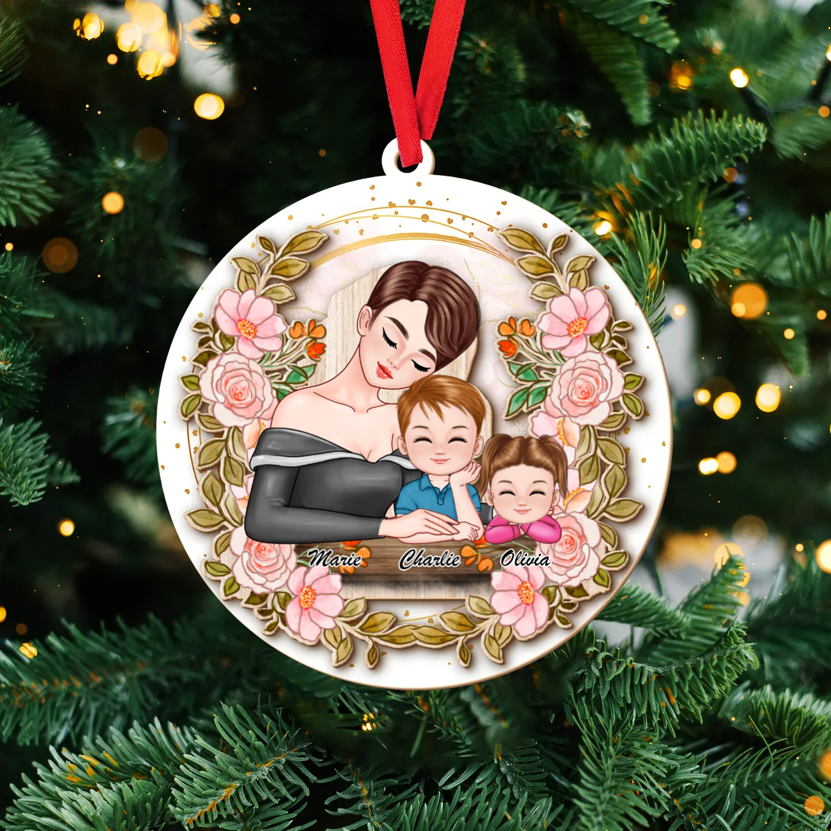 Mum And Children Personalised Christmas Ornament