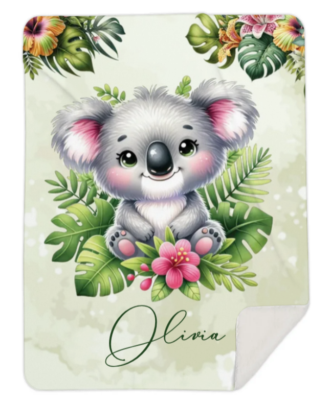 Personalised Tropical Koala Fleece Blanket