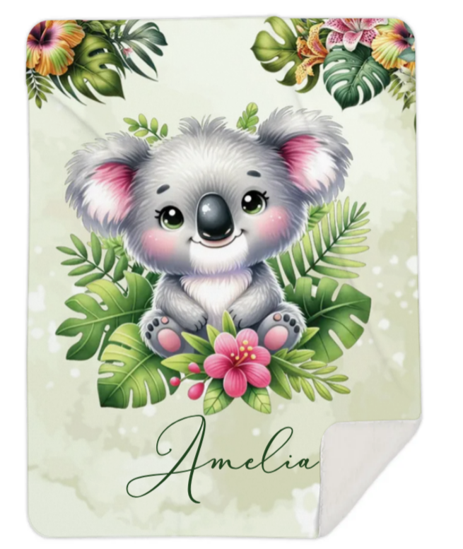 Personalised Tropical Koala Fleece Blanket