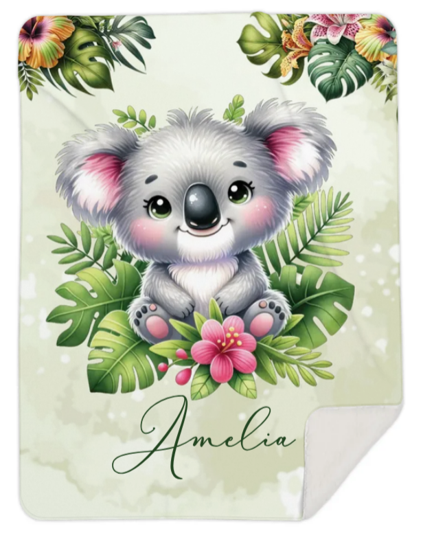 Personalised Tropical Koala Fleece Blanket