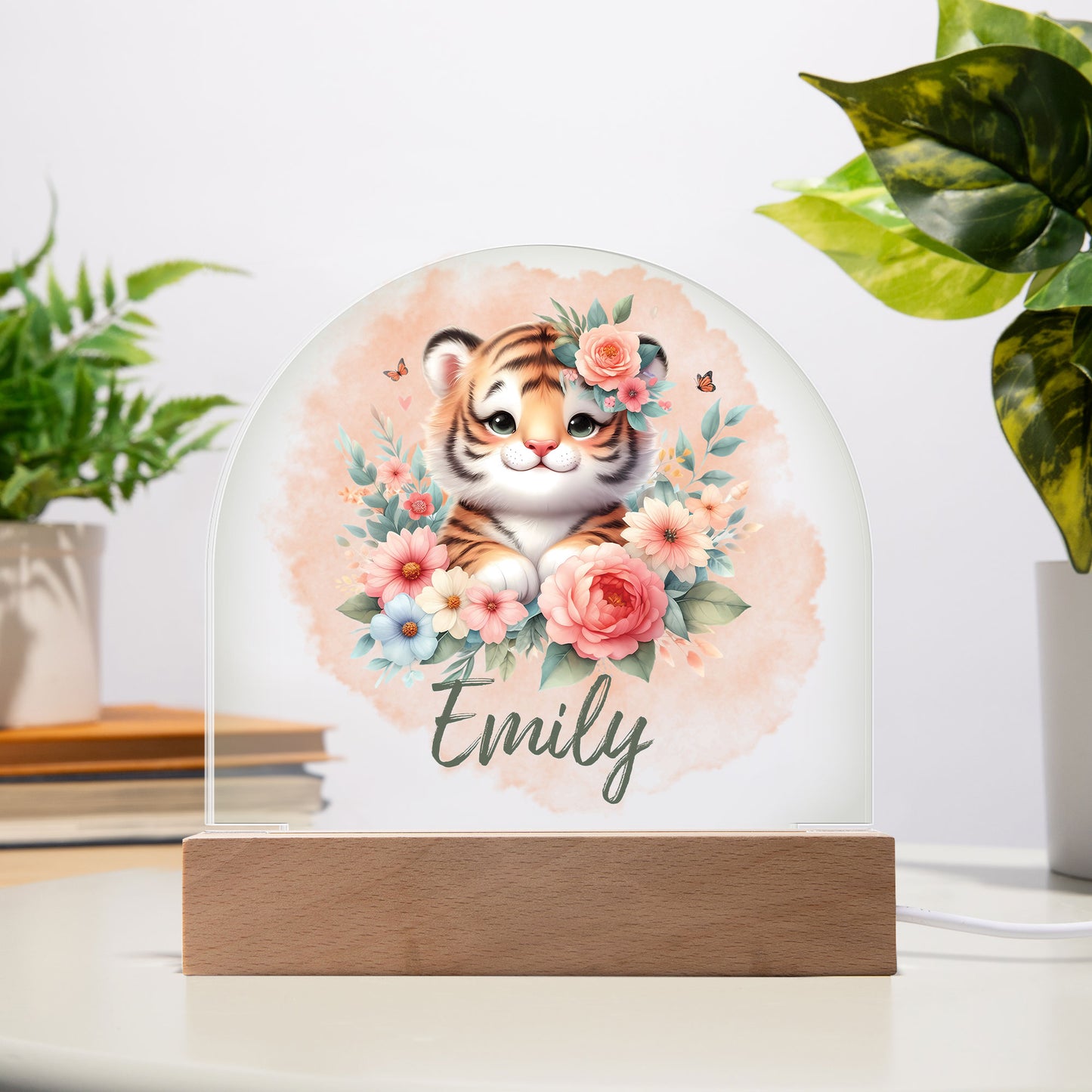 Personalised Tiger Acrylic Dome Plaque Night Light