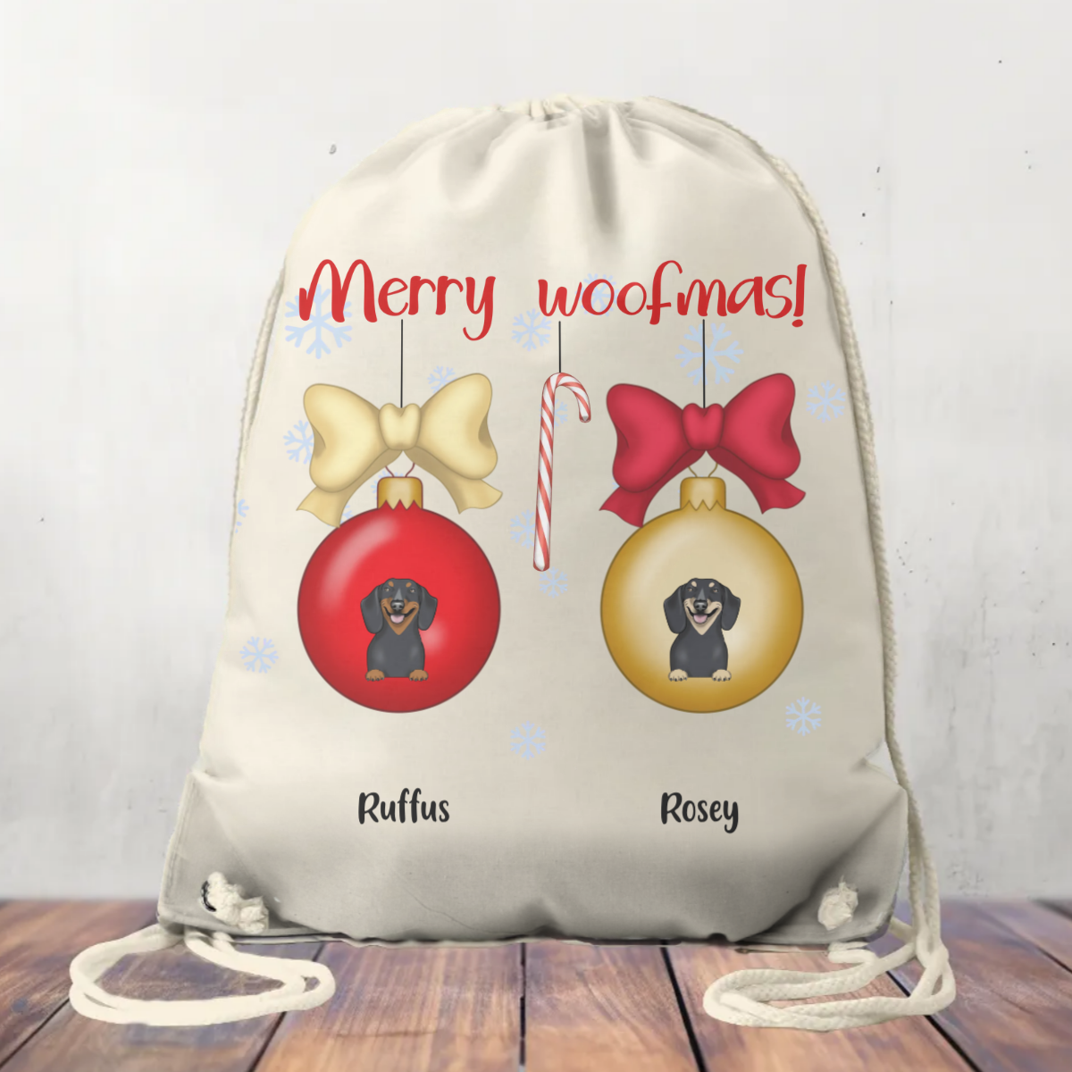 Personalised Canvas Drawstring Bag, Merry Woofmas