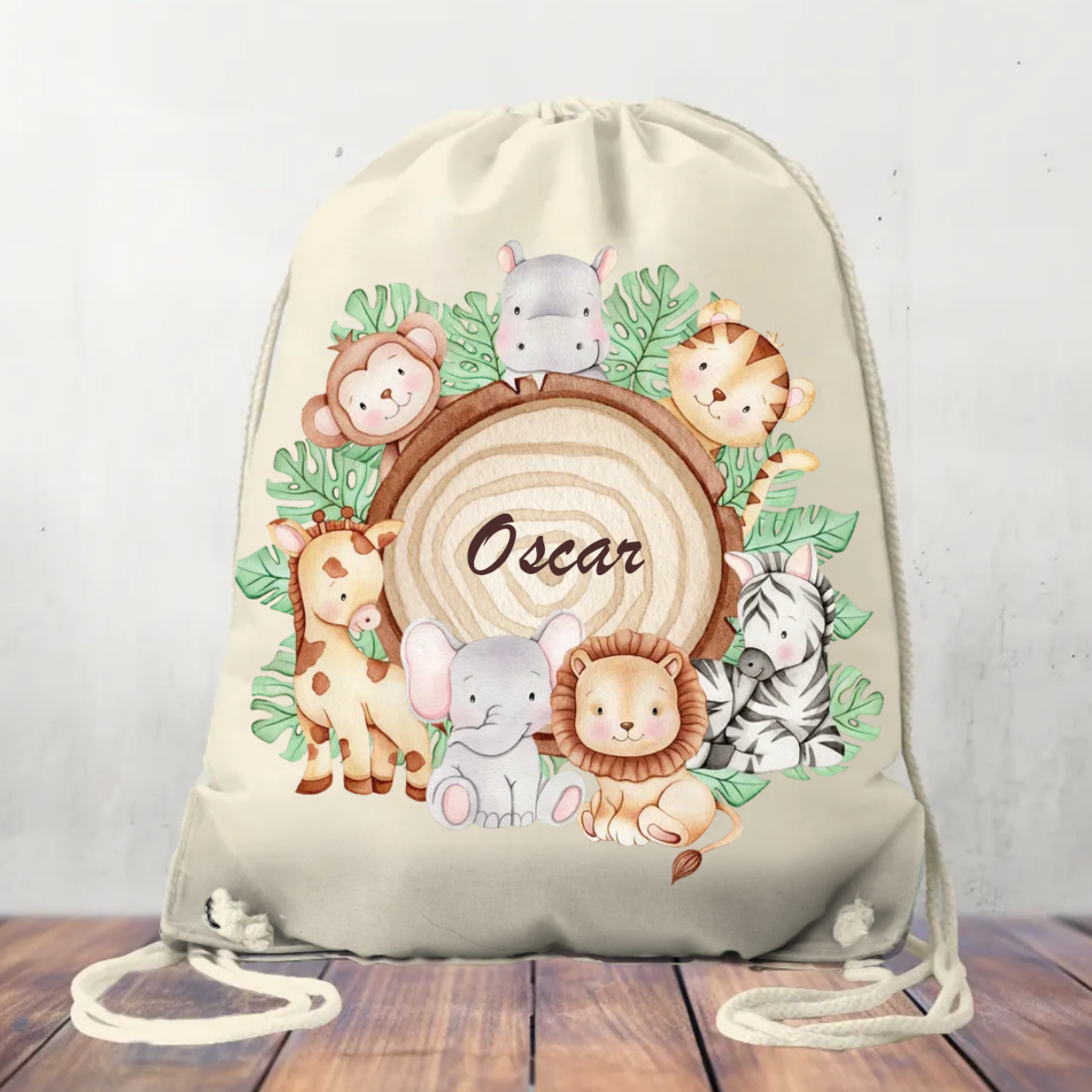 Personalised Canvas Drawstring Bag Safari